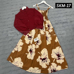 Short Koti & Printed Smoky Maxi Style Western 2-Pcs Stiched Suit. SKM-17