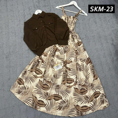 Short Koti & Printed Smoky Maxi Style Western 2-Pcs Stiched Suit. SKM-23