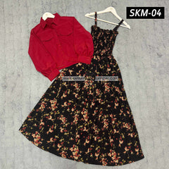 Short Koti & Printed Smoky Maxi Style Western 2-Pcs Stiched Suit. SKM-04