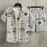 All-Over 3D News-Paper Printed Premium Quality Dry-Fit 2-Pcs Summer Suit. MS3D-14
