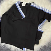 Black Drop-Shoulder Stripe Style 2-Pcs Summer Dry-Fit Tracksuit For Her. WSTS-04