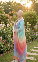 Mint Blue Peach-Imported Crepe Digital 3 Piece Suit-WWF-1113