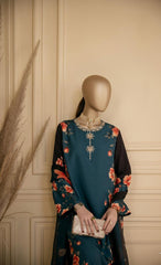 Zinc Blue Digital Floral Printed Imported Crepe 2 Pcs Suit-WWF-1107