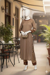 Brown Striped Digital Printed Imported Crepe 2 Pcs Suit-WWF-1116