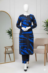 Blue Wave Abstract Digital Printed Imported Crepe 2 Pcs Suit-WWF-1117