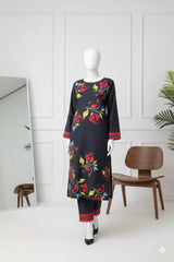 Black Floral Digital Printed Imported Crepe 2 Pcs Suit-WWF-1119
