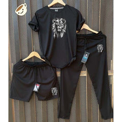 Black Grey-Lion Bundle Of 3 Dry-Fit Premium Quality Summer Suit.
