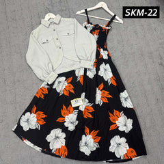 Short Koti & Printed Smoky Maxi Style Western 2-Pcs Stiched Suit. SKM-22