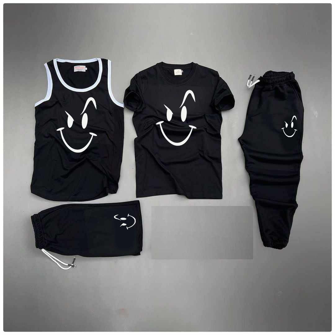 Black Naughty Smile Printed Bundle Of 4 Dry-Fit Complete Summer Deal.