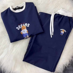 Blue Bear Dreams Drop-Shoulder Style 2-Pcs Summer Dry-Fit Tracksuit For Her. WSTS-02