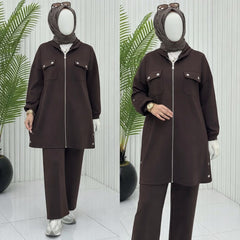 Double Pocket Jacket Style Premium Quality Winter 2-Pcs Tracksuit For Her. WWTS-52