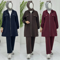 Double Pocket Jacket Style Premium Quality Winter 2-Pcs Tracksuit For Her. WWTS-52