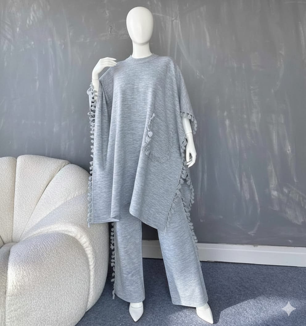 Open-Shawl Style Lace Work 2-Pcs Winter Co-Ord Set. WWTS-07