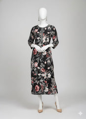 Midnight Bloom Floral Printed Imported Crepe 2 Pcs Suit-WWF-1136