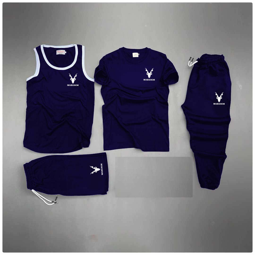 Blue Markhor Logo Printed Bundle Of 4 Dry-Fit Complete Summer Deal.