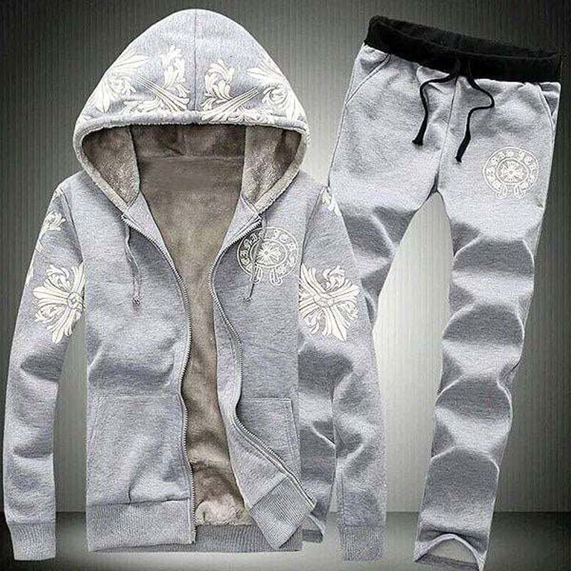 Hazel-Grey Hooded Style 2-Pcs Premium Quality Winter Tracksuit. D-10