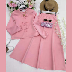 Bow Shirt & Skirt Style 2-Pcs Winter Co-Ord Set. WWTS-46